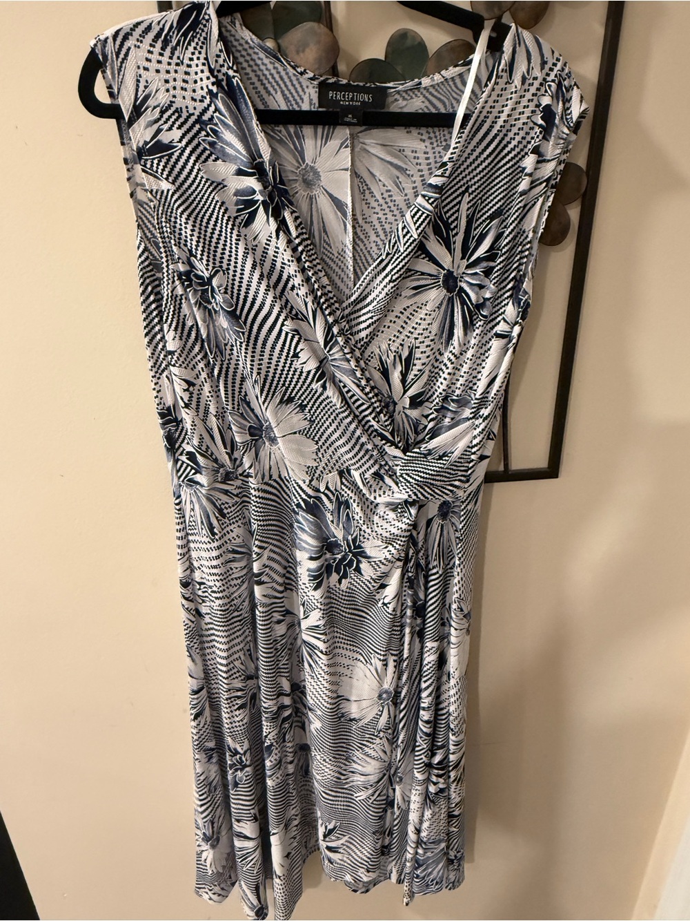 Perceptions Navy & White Floral Faux-Wrap Midi Dress
